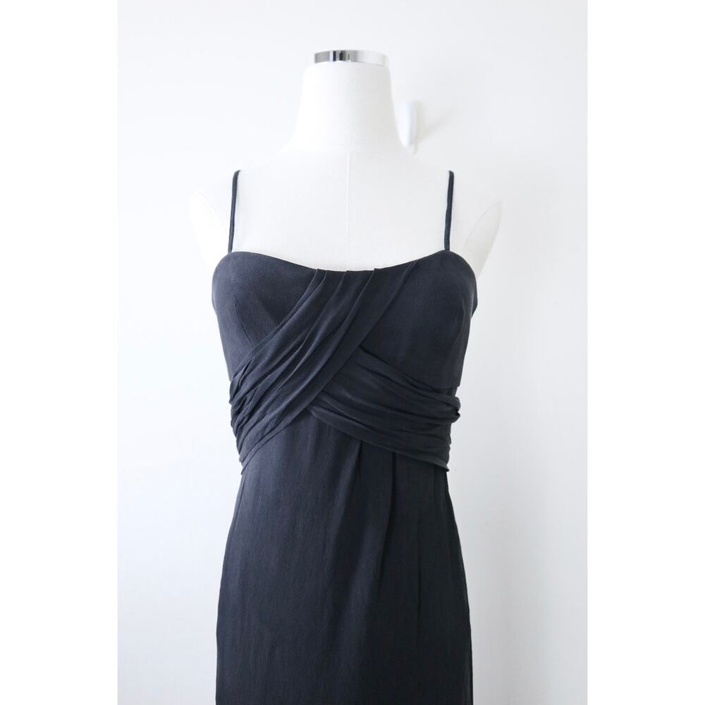 Pianoforte di MaxMara Size 6 Silk Chiffon Draped Mini Dress Slit Leg Black - Picture 2 of 14
